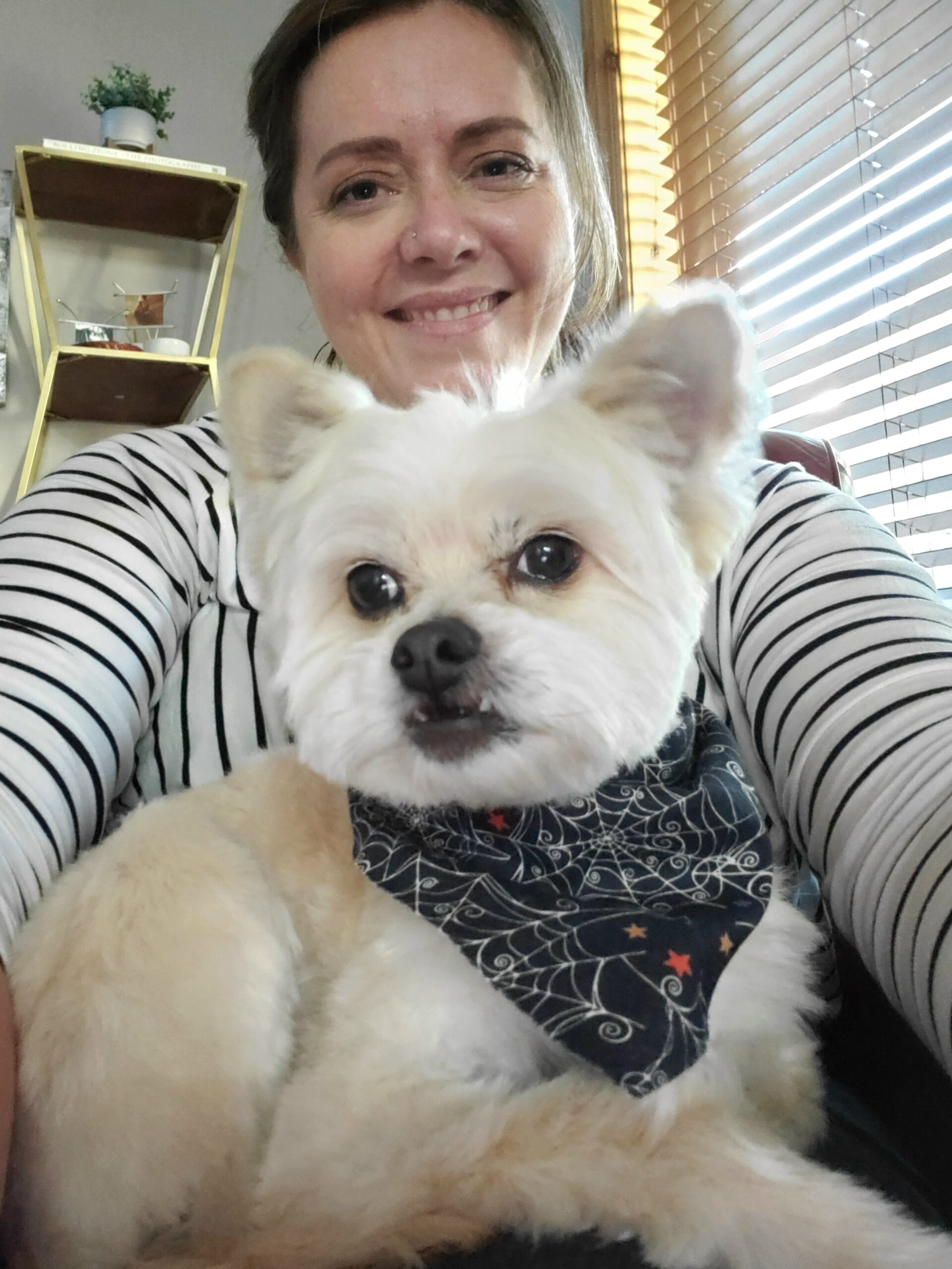 Selfie with Sadie in her Halloween bandana