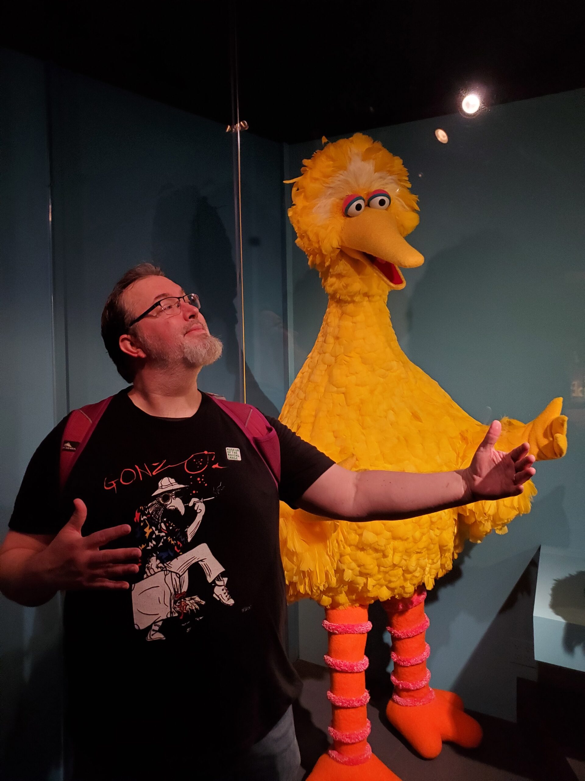 Richard with Big Bird at the Museum of the Moving Picture in Queens, NY.